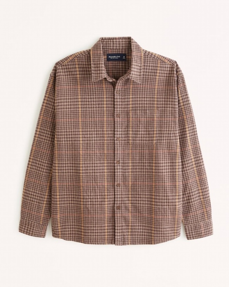 Abercrombie 90s Relaxed Flannel Skjorta Herr LjusBruna  | 6429-DZQWS