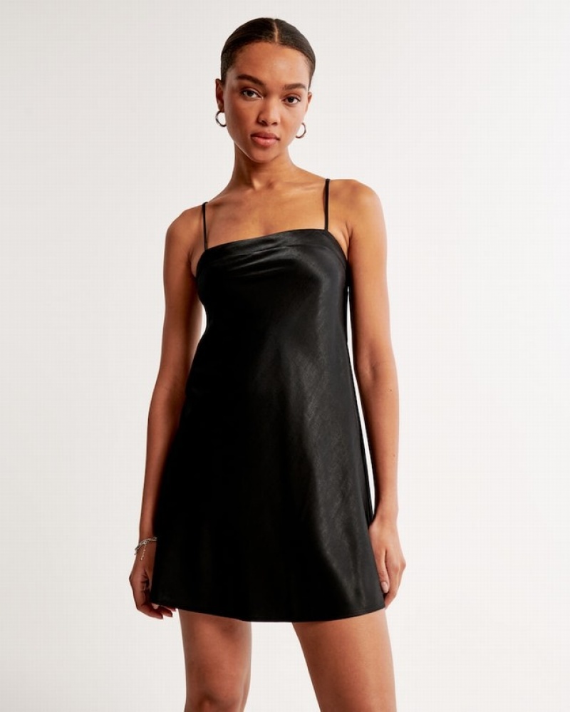 Abercrombie 90s Satin Slip Mini Klänning Dam Svarta  | 1094-EUMLB