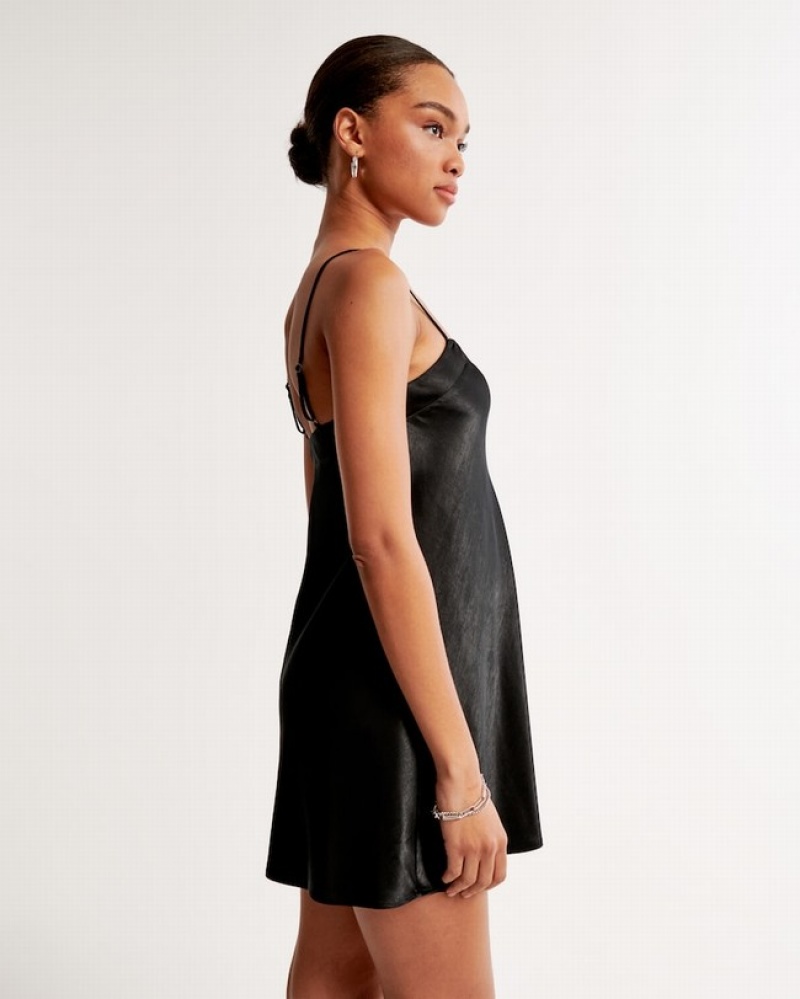 Abercrombie 90s Satin Slip Mini Klänning Dam Svarta  | 1094-EUMLB