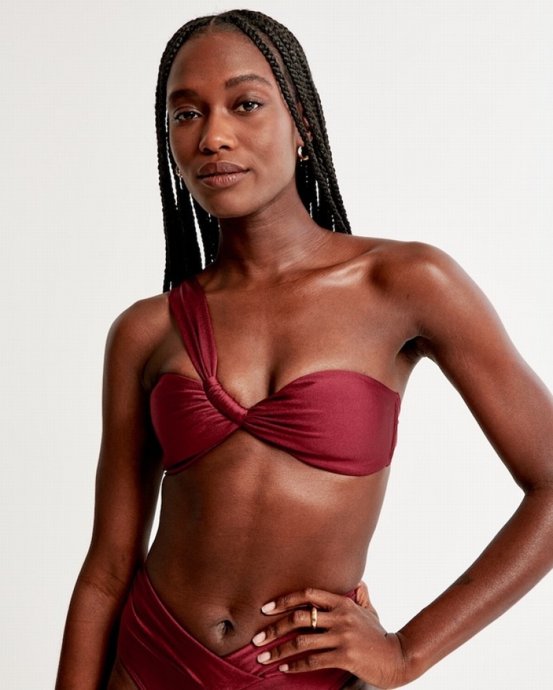 Abercrombie Asymmetrical One-shoulder Twist Bralette Badkläder Dam Vinröda  | 0164-MXHWK