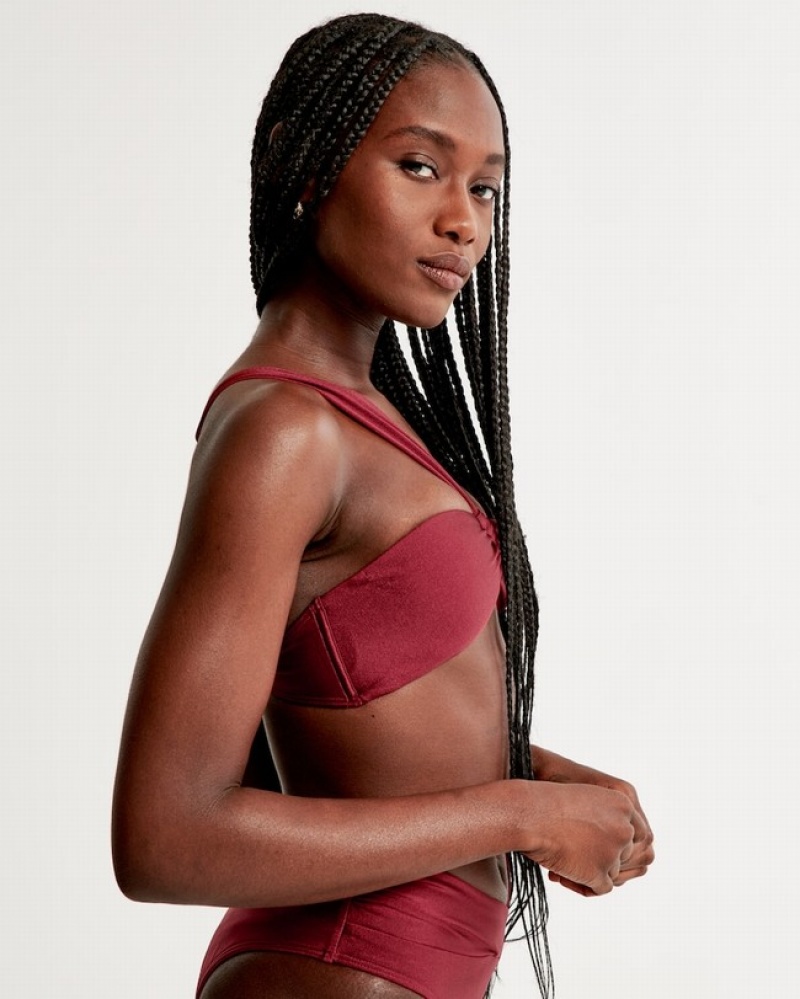 Abercrombie Asymmetrical One-shoulder Twist Bralette Badkläder Dam Vinröda  | 0164-MXHWK