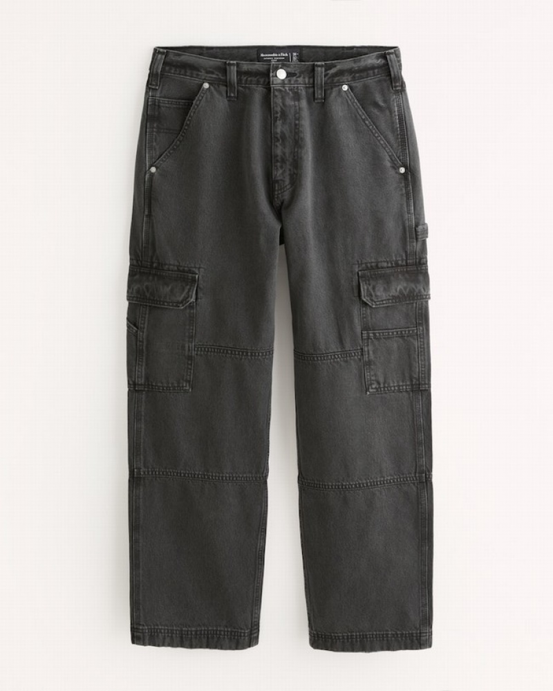 Abercrombie Baggy Cargo Jeans Herr Svarta Tvätt  | 8375-RNOSV