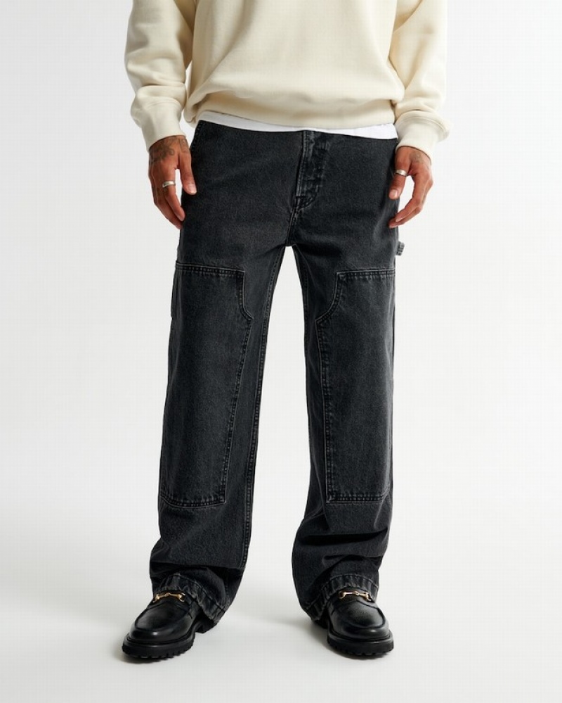 Abercrombie Baggy Workwear Jeans Herr Svarta Tvätt  | 1697-RZWKS