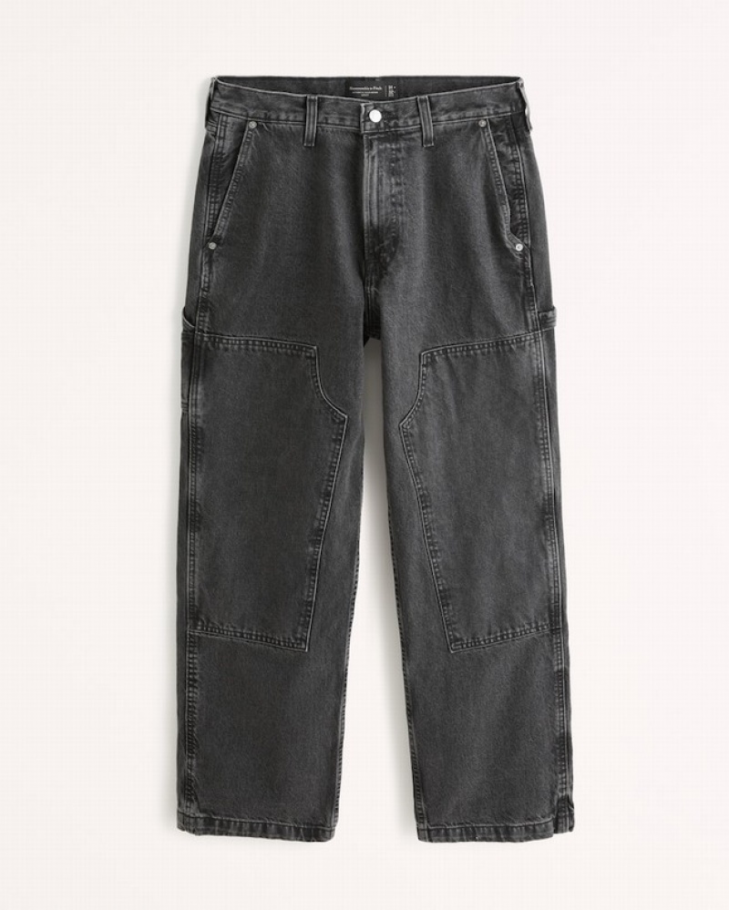 Abercrombie Baggy Workwear Jeans Herr Svarta Tvätt  | 1697-RZWKS