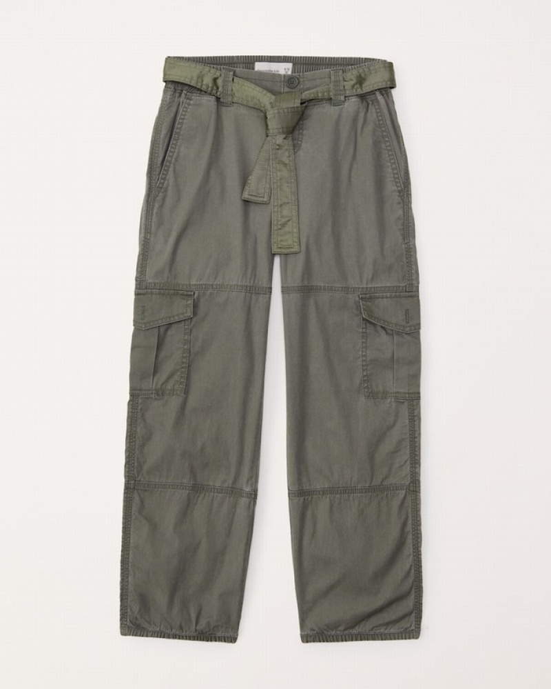 Abercrombie Belted Cargos Byxor Tjej Gröna  | 4036-XYIFT