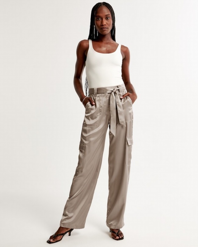 Abercrombie Beltedgy Satin Cargo Byxor Dam Bruna  | 7134-OUKCA