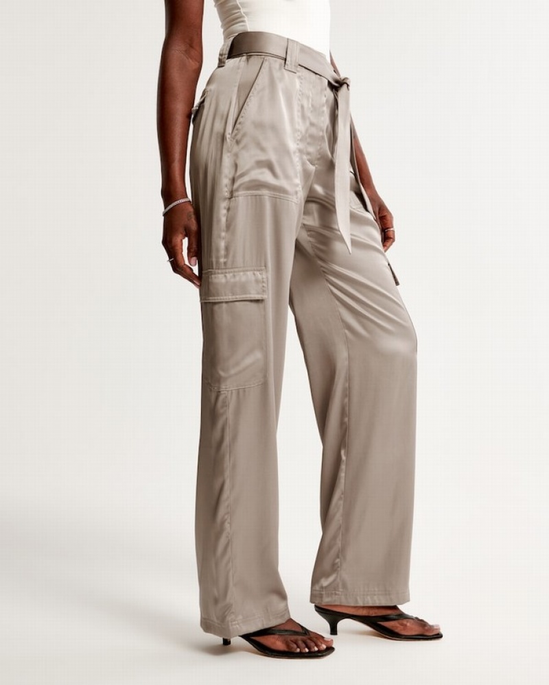 Abercrombie Beltedgy Satin Cargo Byxor Dam Bruna  | 7134-OUKCA