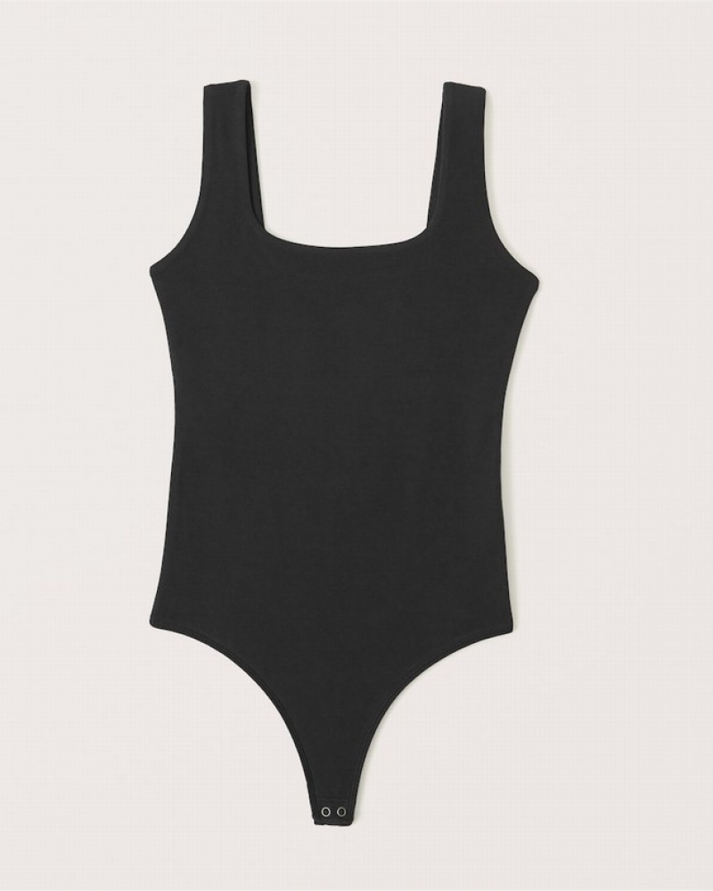 Abercrombie Bomull Seamless Fabric Bodysuit Dam Svarta  | 3249-MCNGS