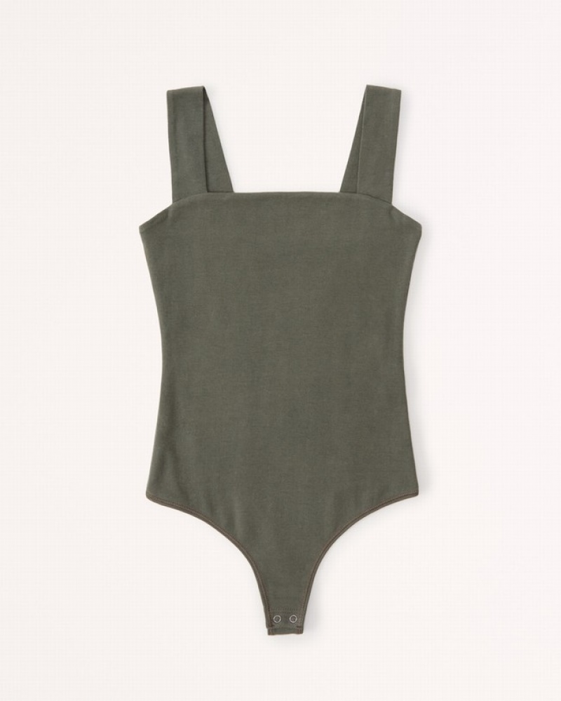 Abercrombie Bomull Seamless Fabric Squareneck Bodysuit Dam Gröna  | 2705-AYUSO