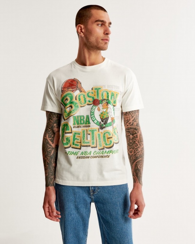 Abercrombie Boston Celtics Graphic T-shirt Herr Vita  | 6710-CKFVM