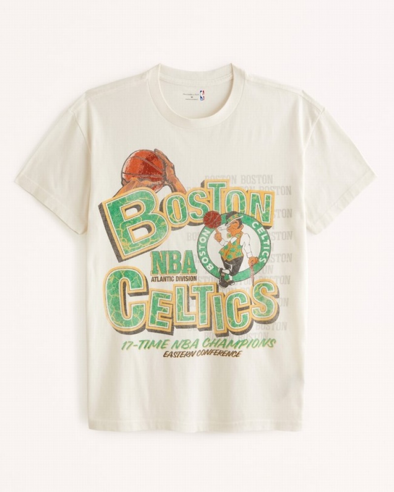 Abercrombie Boston Celtics Graphic T-shirt Herr Vita  | 6710-CKFVM