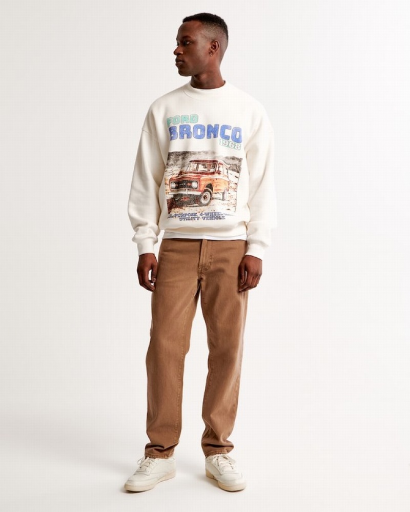 Abercrombie Bronco Graphic Crew Tröjor Herr Vita  | 7214-SAGZF