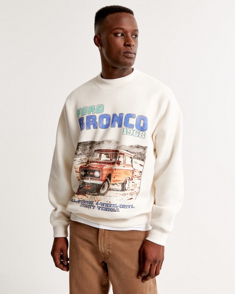 Abercrombie Bronco Graphic Crew Tröjor Herr Vita  | 7214-SAGZF