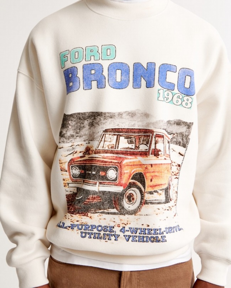 Abercrombie Bronco Graphic Crew Tröjor Herr Vita  | 7214-SAGZF