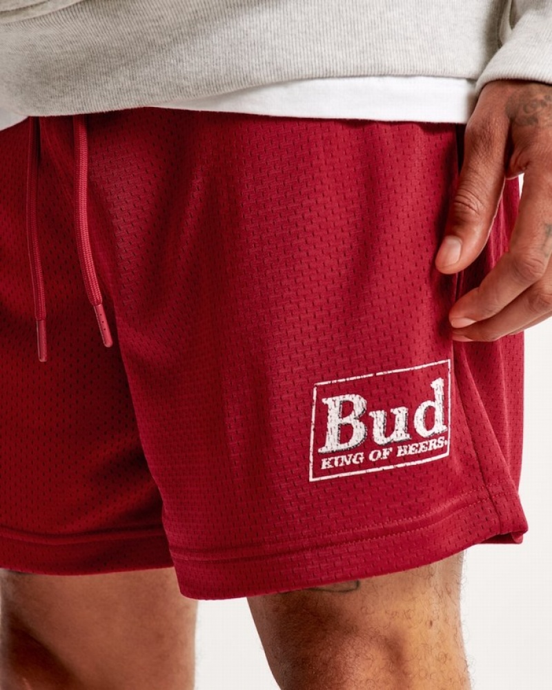 Abercrombie Budweiser 6 Inch Graphic Mesh Shorts Herr Röda  | 9645-YSJRX