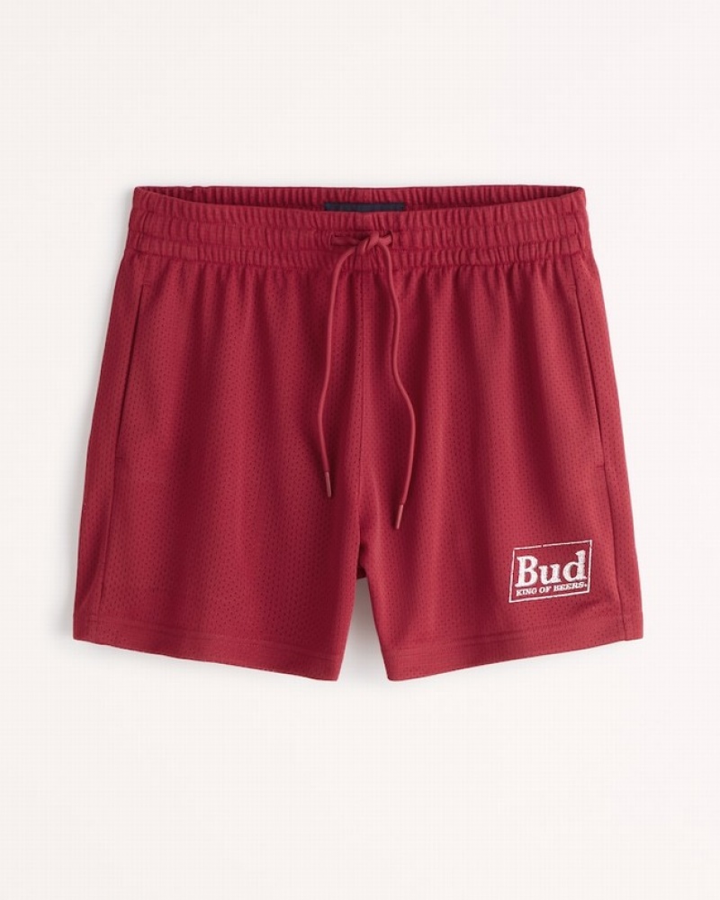 Abercrombie Budweiser 6 Inch Graphic Mesh Shorts Herr Röda  | 9645-YSJRX