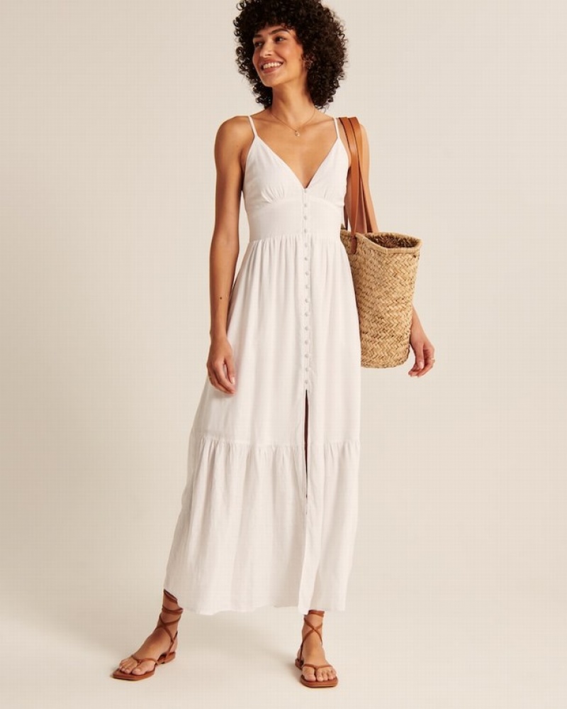 Abercrombie Button-through Maxi Klänning Dam Vita  | 4987-QBLVX