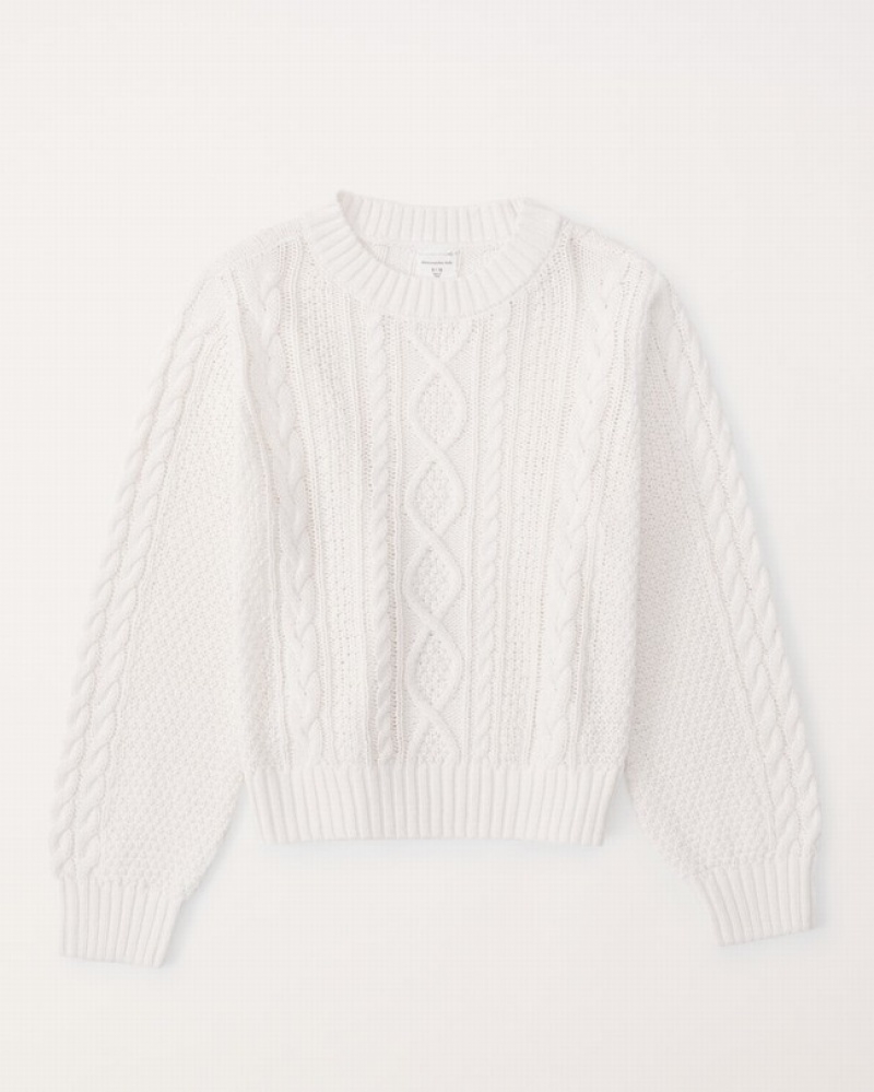 Abercrombie Cable Crewneck Tröjor Tjej Vita  | 5231-KUXGP