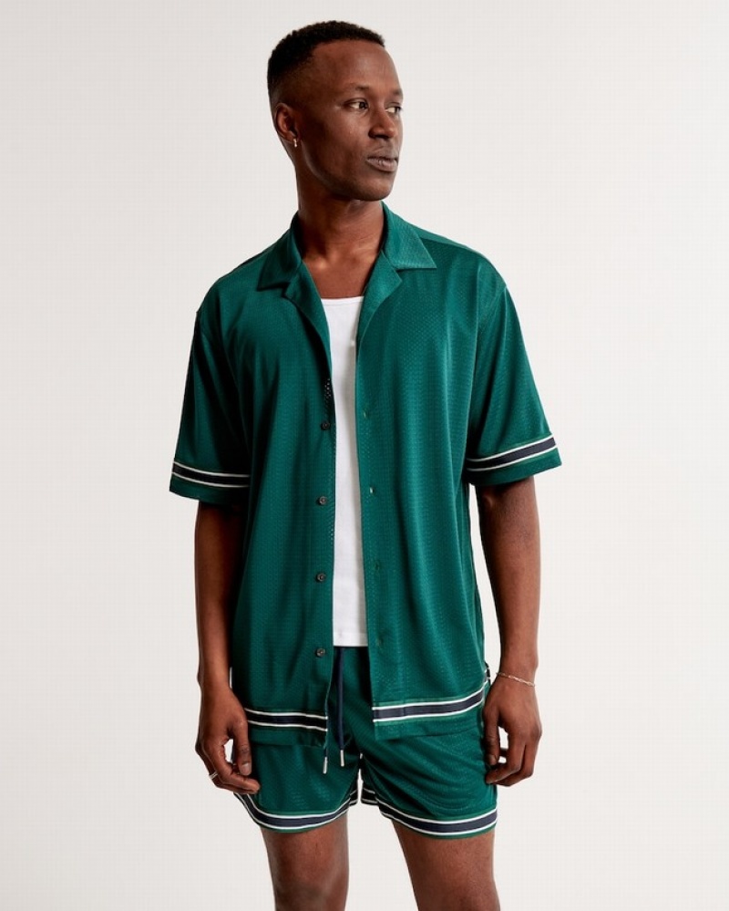 Abercrombie Camp Collar Mesh Button-up Skjorta Herr Gröna  | 2470-EKUYN