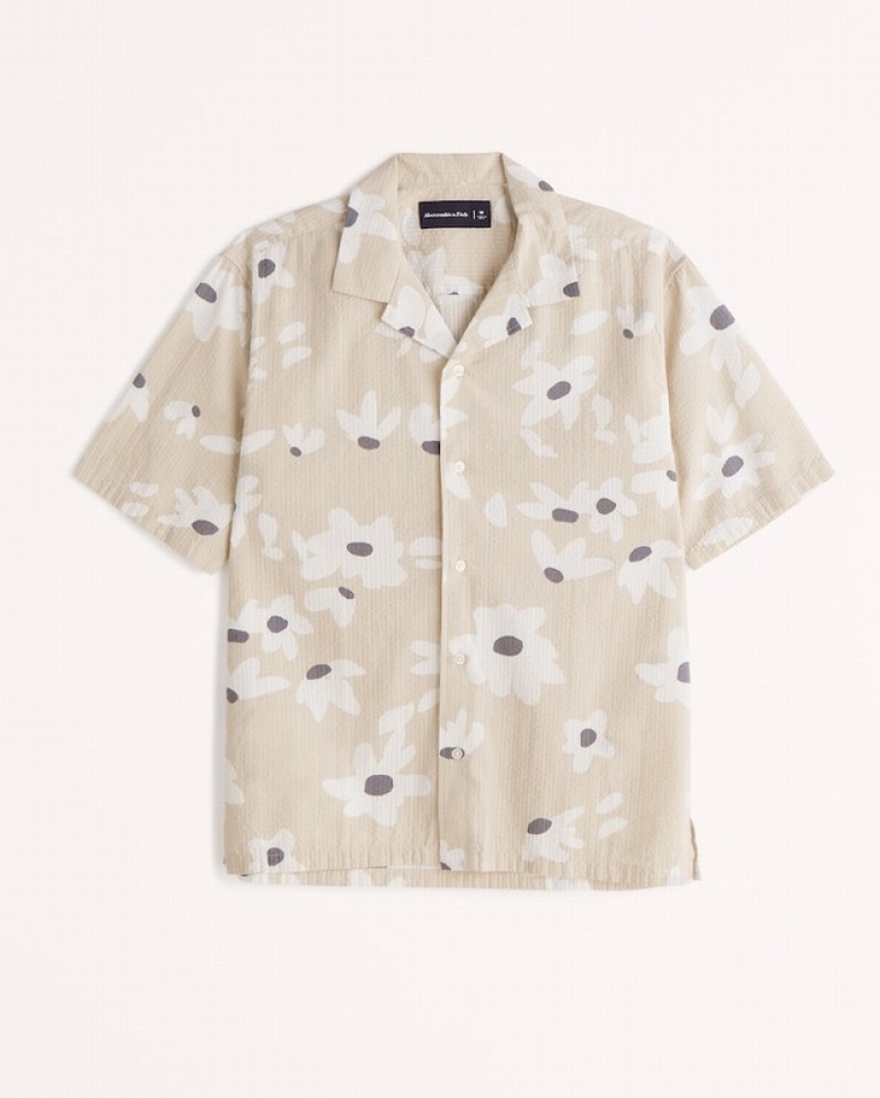 Abercrombie Camp Collar Seersucker Button-up Skjorta Herr LjusBruna  | 8027-PCFIO