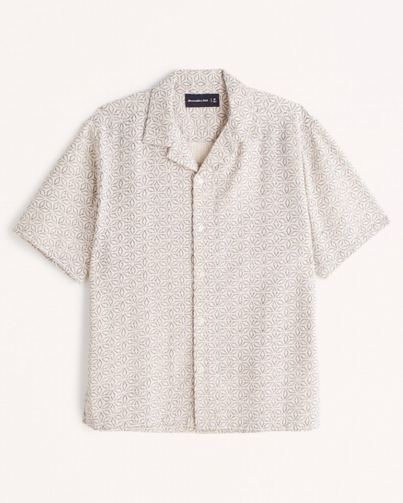 Abercrombie Camp Collar Textured Button-up Skjorta Herr LjusGrå  | 3016-ZAUSM