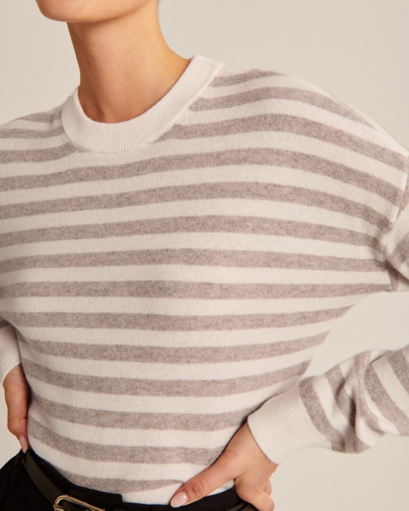 Abercrombie Cashmere Striped Scoopneck Tröjor Dam Beige   | 8324-LQRVN