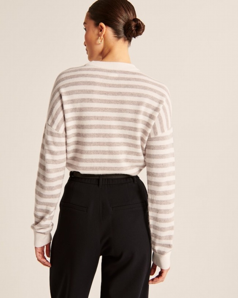 Abercrombie Cashmere Striped Scoopneck Tröjor Dam Beige   | 8324-LQRVN