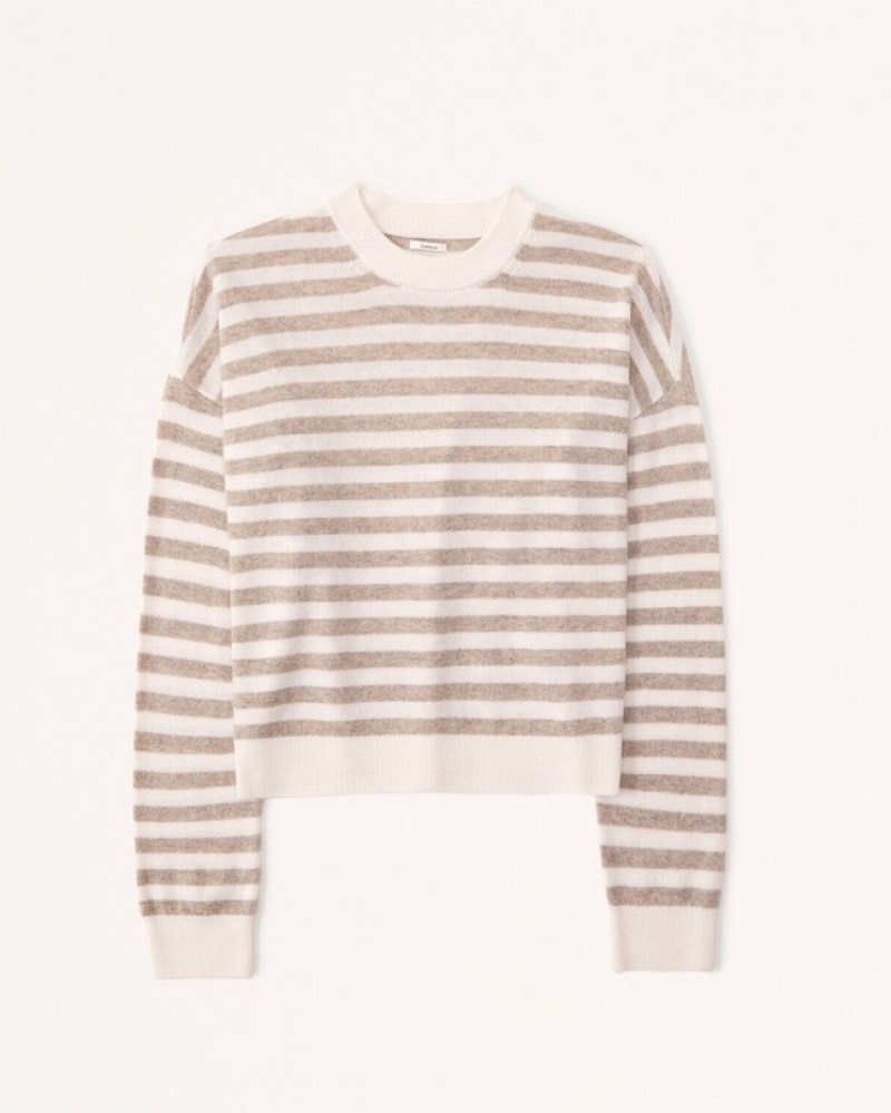 Abercrombie Cashmere Striped Scoopneck Tröjor Dam Beige   | 8324-LQRVN