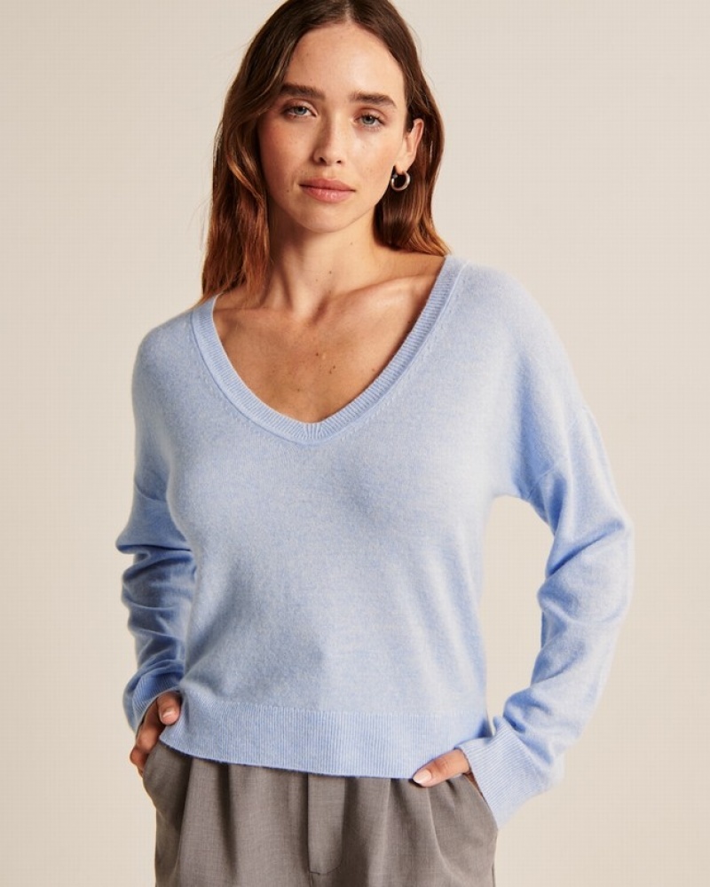 Abercrombie Cashmere V-neck Tröjor Dam LjusBlå  | 6847-UPHBF