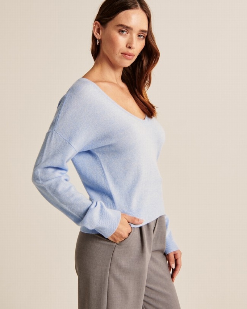 Abercrombie Cashmere V-neck Tröjor Dam LjusBlå  | 6847-UPHBF