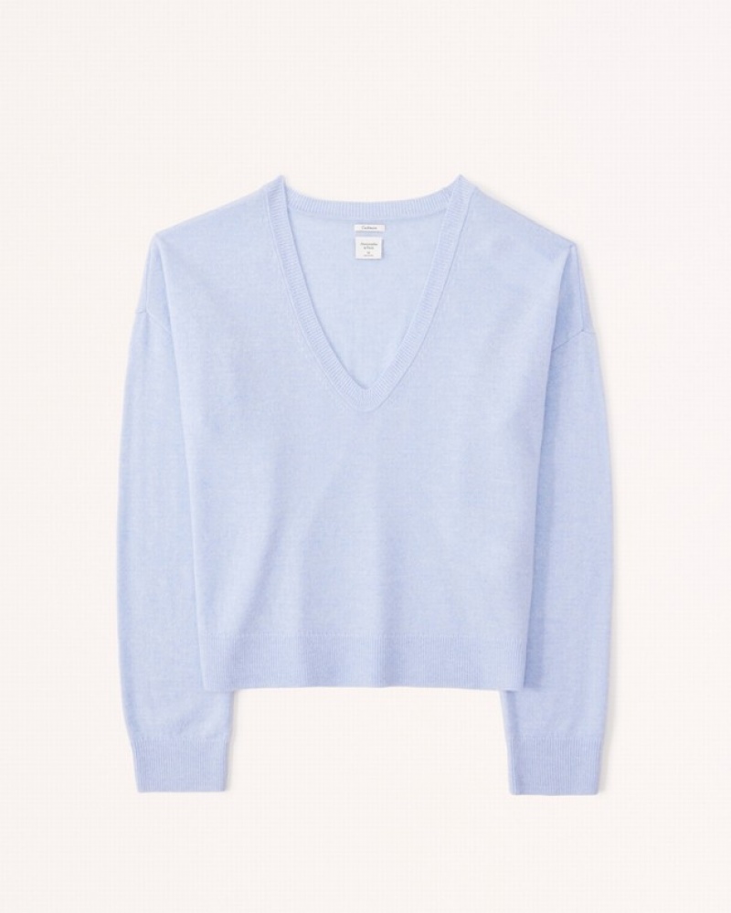 Abercrombie Cashmere V-neck Tröjor Dam LjusBlå  | 6847-UPHBF