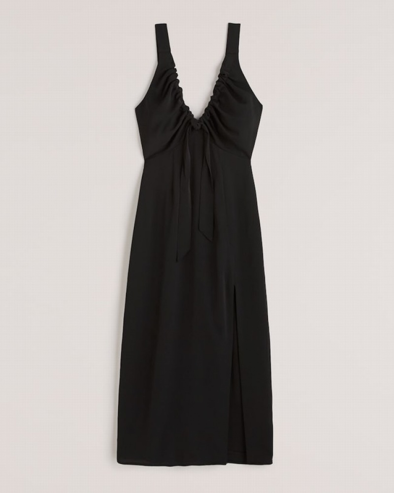 Abercrombie Cinched Neck Slip Midi Klänning Dam Svarta  | 9104-CWXPG