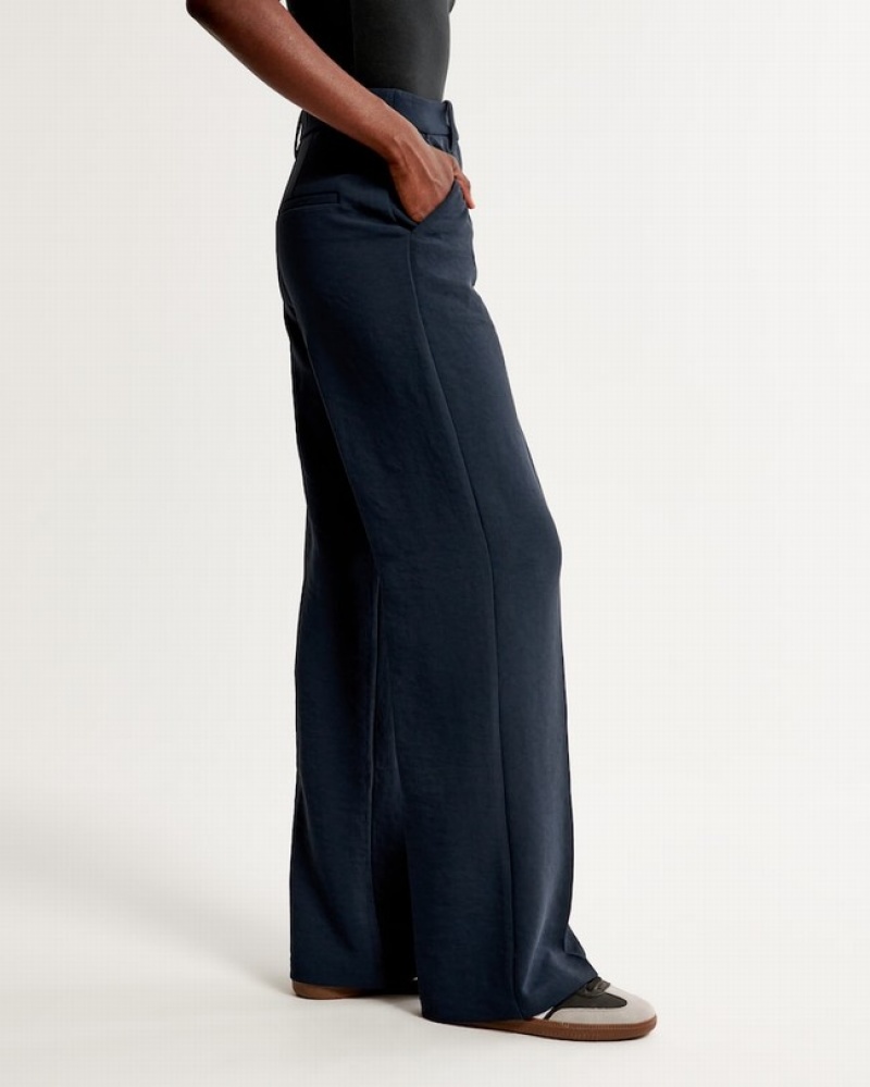 Abercrombie Clean Premium Crepe Wide Leg Byxor Dam Marinblå  | 4650-CJLDM