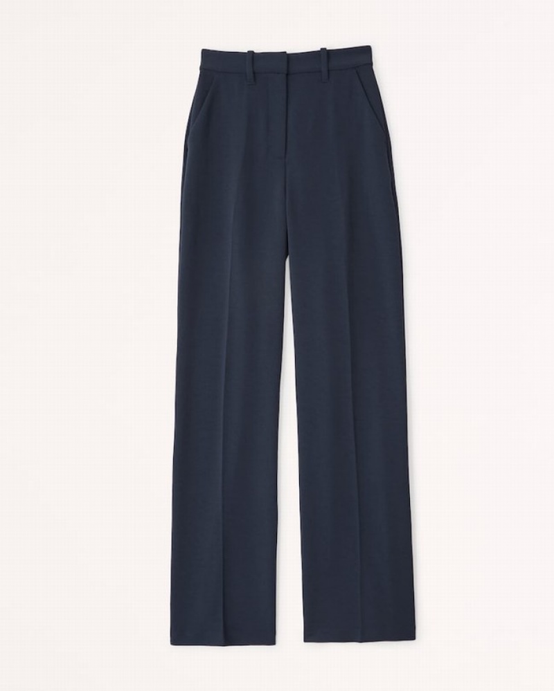 Abercrombie Clean Premium Crepe Wide Leg Byxor Dam Marinblå  | 4650-CJLDM