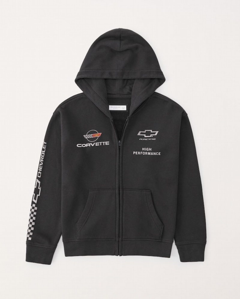 Abercrombie Corvette Graphic Full-zip Hoodie Pojke MörkGrå  | 6802-YHLQK