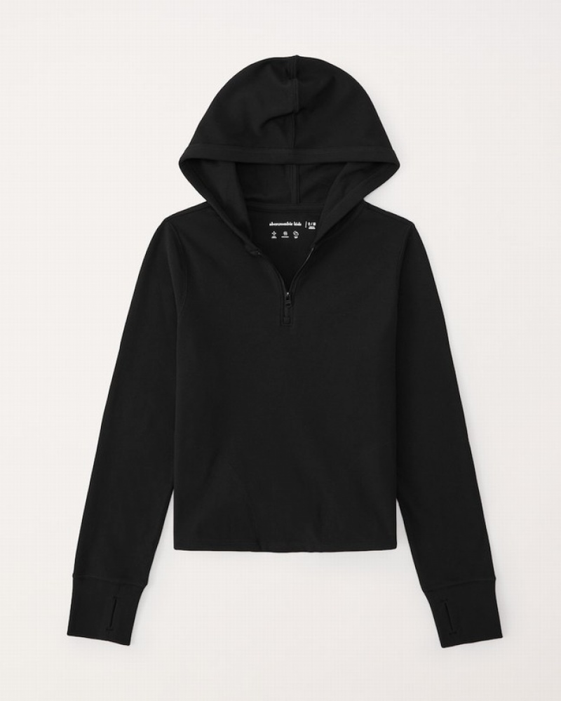 Abercrombie Cozy Active Quarter-zip Hoodie Tjej Svarta  | 7645-LWMTS