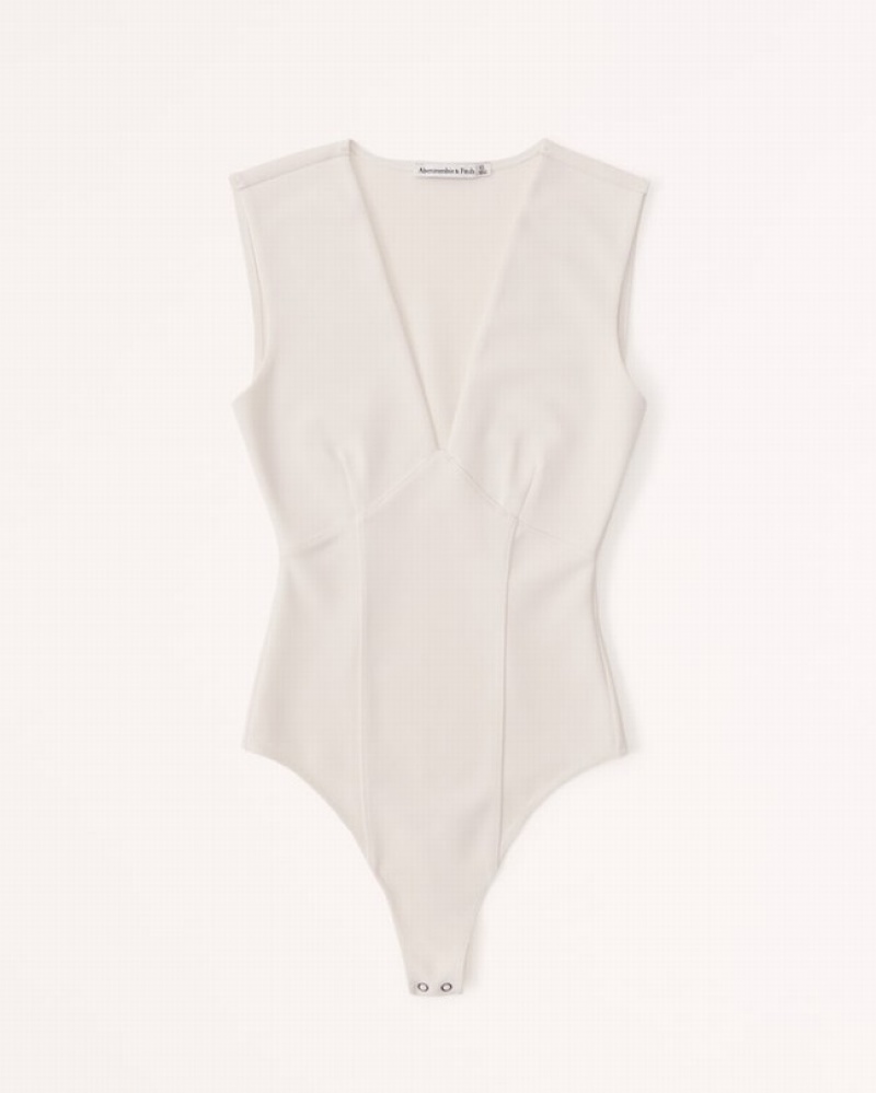 Abercrombie Crepe Plunge Bodysuit Dam Grädde  | 0951-AZGVP