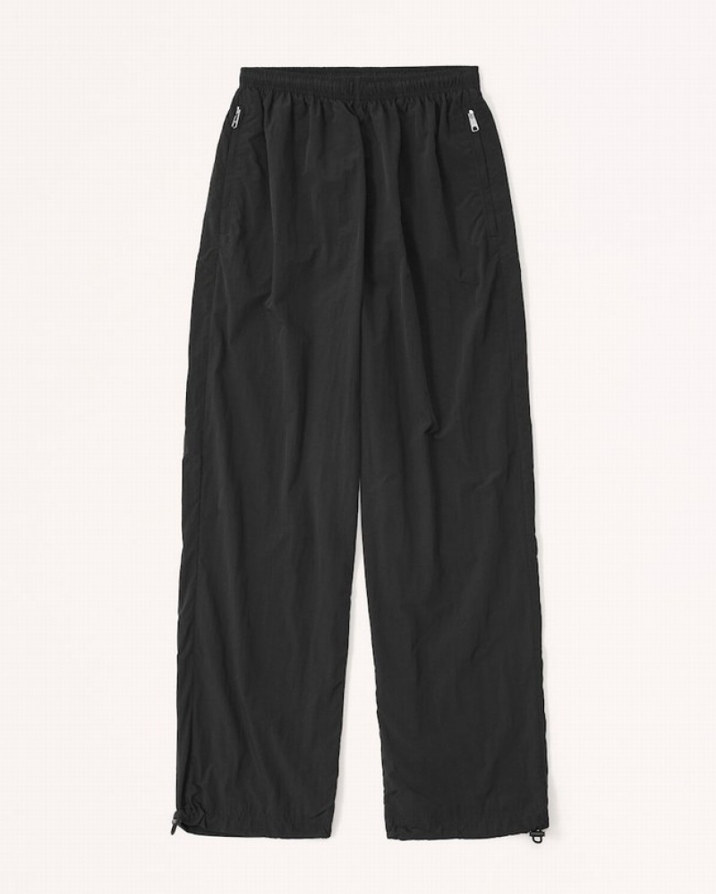 Abercrombie Crinkle Nylon Track Sweatpants Dam Svarta  | 7294-KEDBG