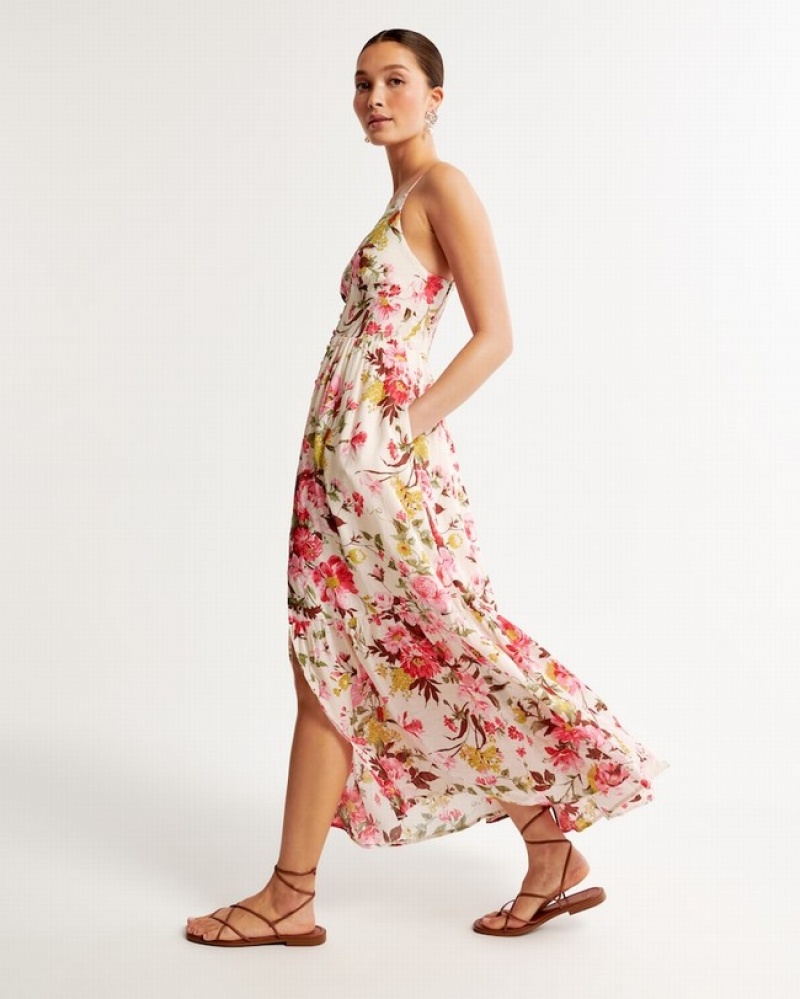 Abercrombie Crinkle Textured Button-through Maxi Klänning Dam Rosa  | 3164-NBIPD