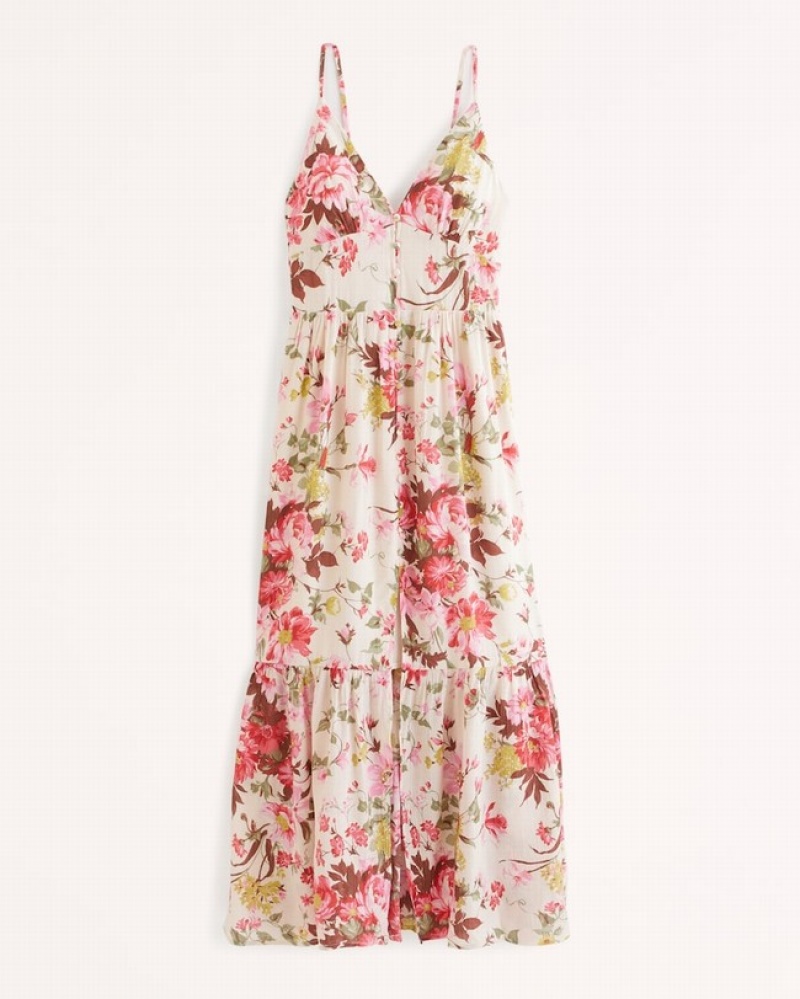 Abercrombie Crinkle Textured Button-through Maxi Klänning Dam Rosa  | 3164-NBIPD