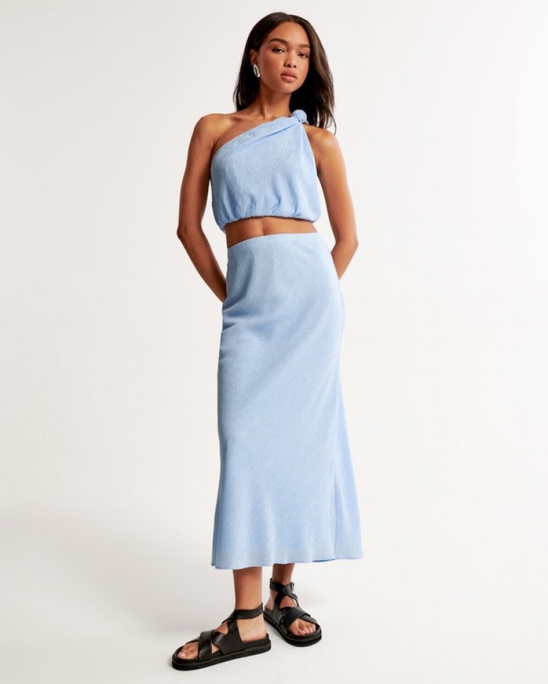 Abercrombie Crinkle Textured Column Maxi Kjolar Dam Blå  | 5041-TAKXC