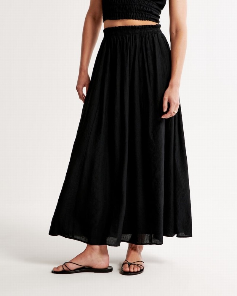 Abercrombie Crinkle Textured Maxi Kjolar Dam Svarta  | 6089-RKEWM