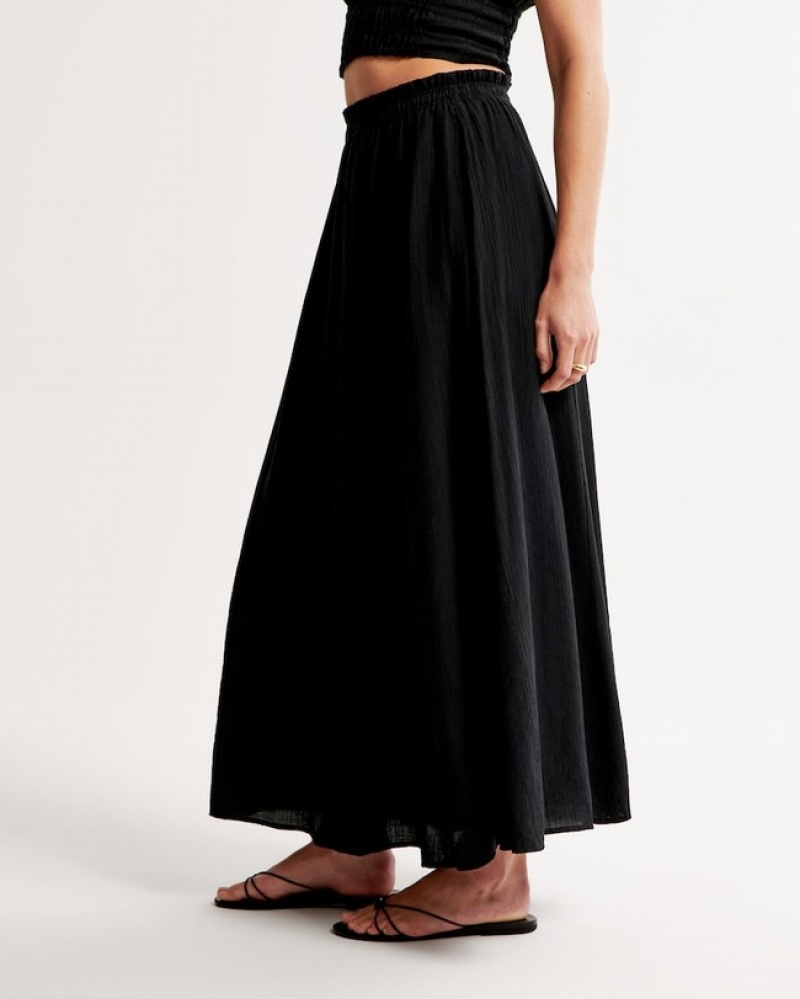 Abercrombie Crinkle Textured Maxi Kjolar Dam Svarta  | 6089-RKEWM