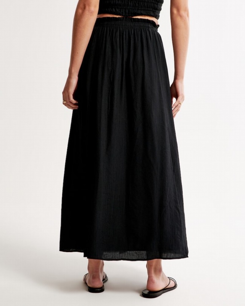 Abercrombie Crinkle Textured Maxi Kjolar Dam Svarta  | 6089-RKEWM