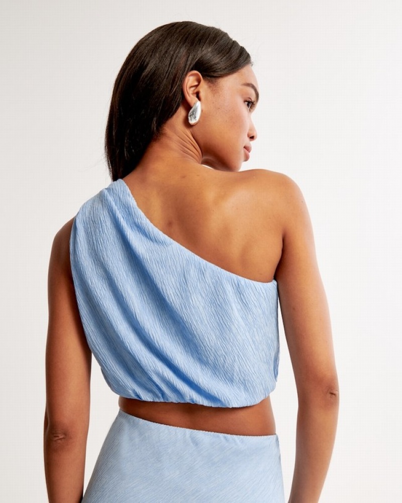 Abercrombie Crinkle Textured One-shoulder Skjorta Dam Blå  | 8092-VDXAN