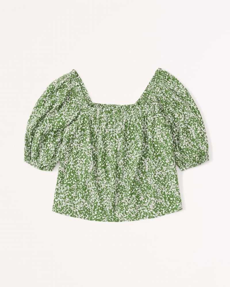 Abercrombie Crinkle Textured Puff Sleeve Skjorta Dam Gröna  | 0974-VYFDC