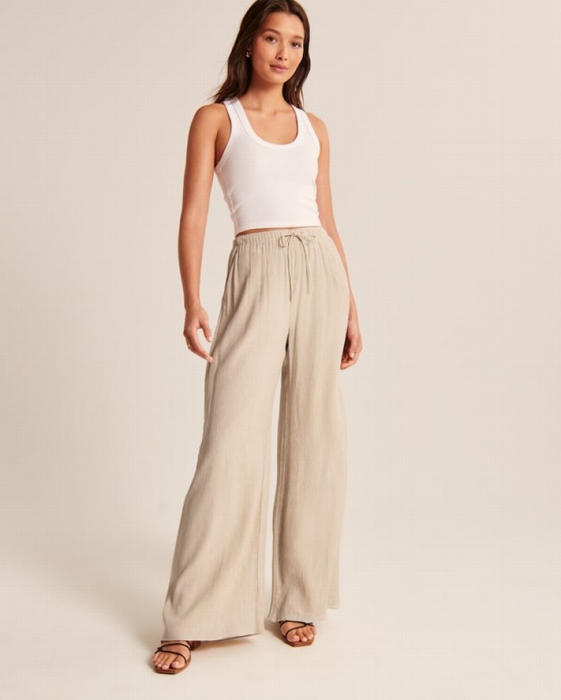 Abercrombie Crinkle Textured Pull-on Wide Leg Byxor Dam LjusBruna  | 3947-LTCRG