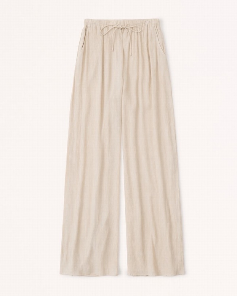 Abercrombie Crinkle Textured Pull-on Wide Leg Byxor Dam LjusBruna  | 3947-LTCRG