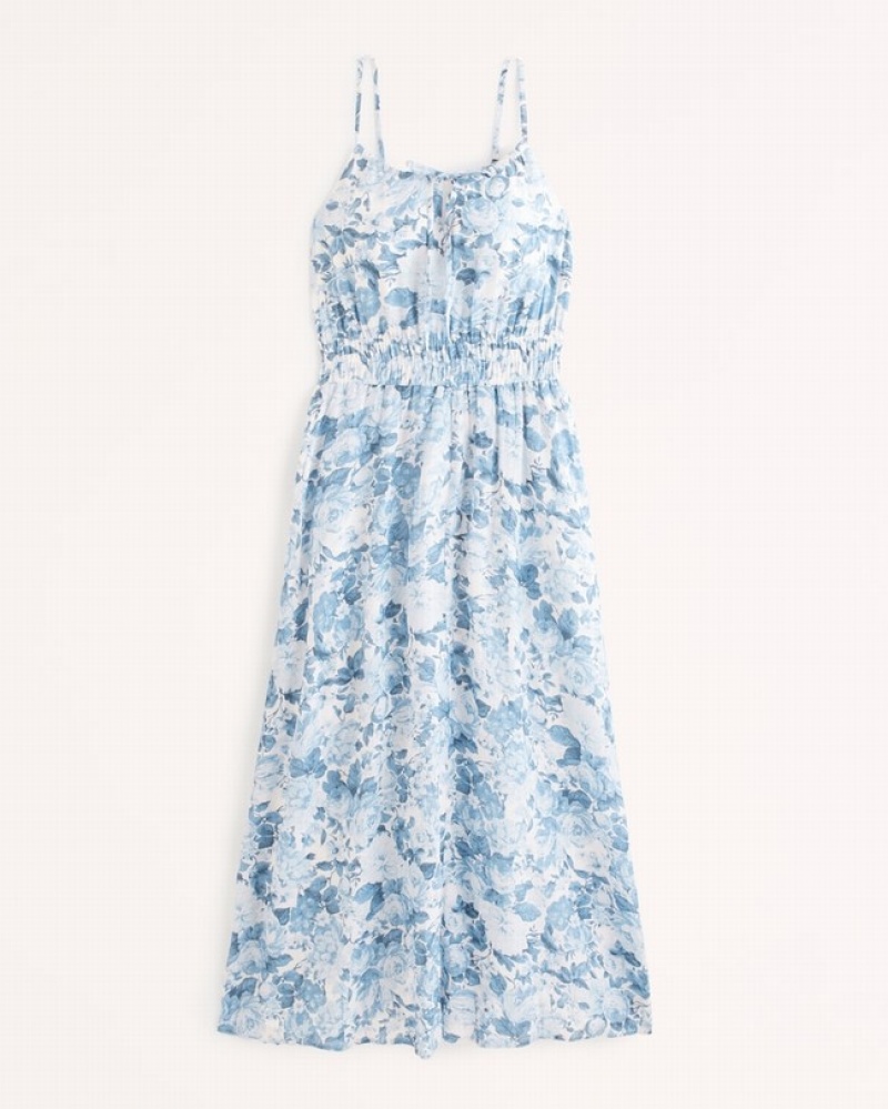 Abercrombie Crinkle Textured Smocked Waist Midi Klänning Dam Blå  | 1743-QLUTP