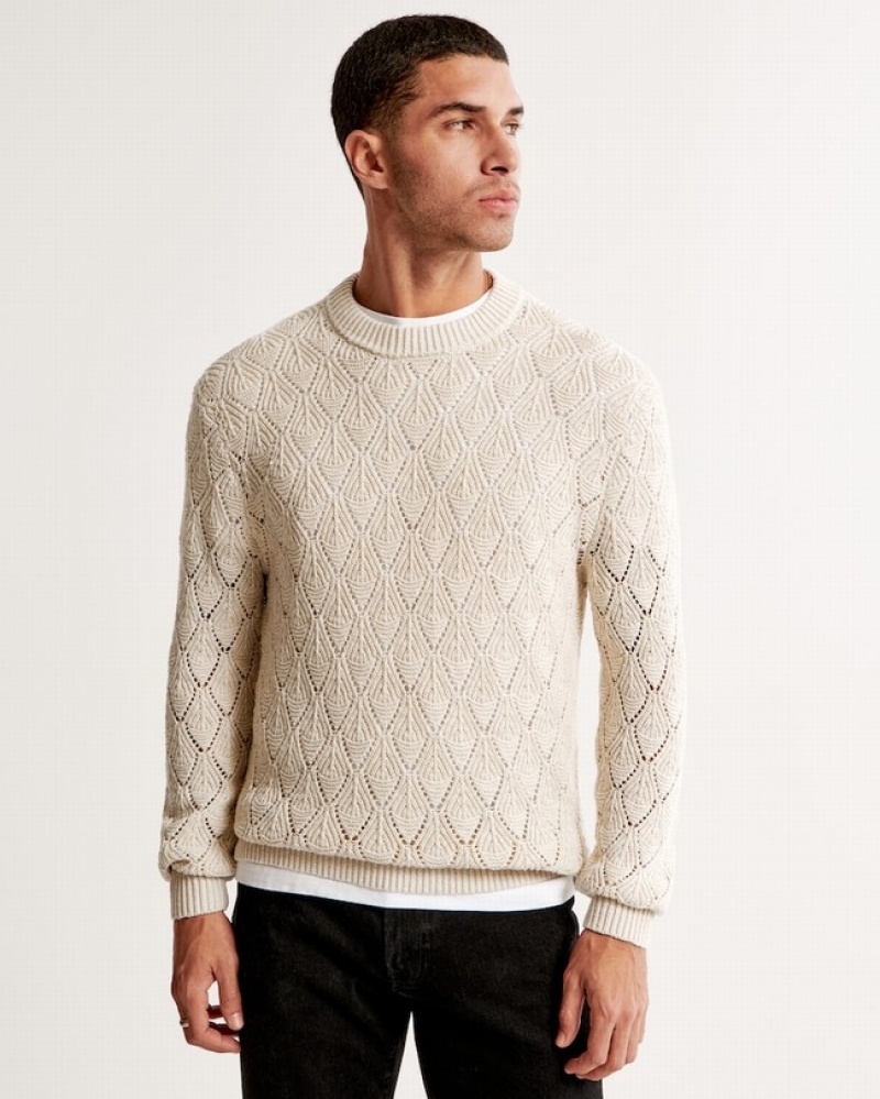 Abercrombie Crochet Crew Tröjor Herr Grädde  | 0723-SDQZP